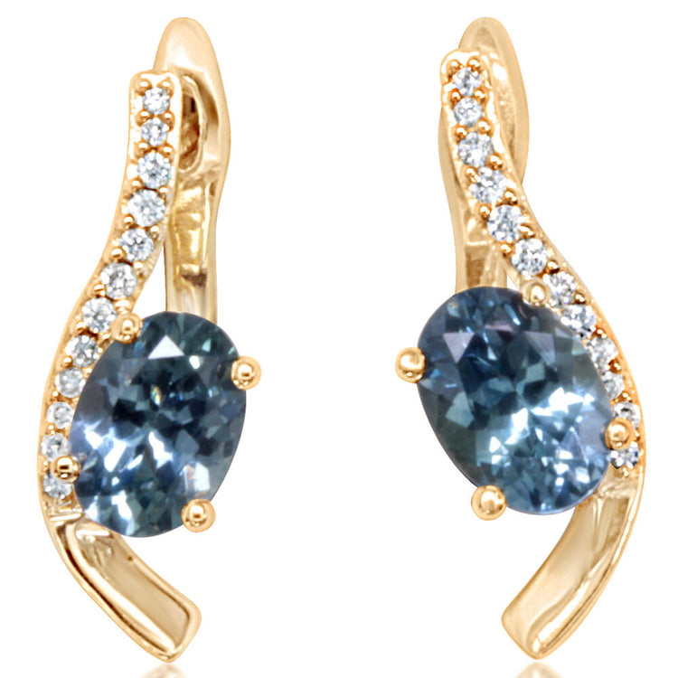 14K Yellow Gold Montana Sapphire/Diamond Earrings