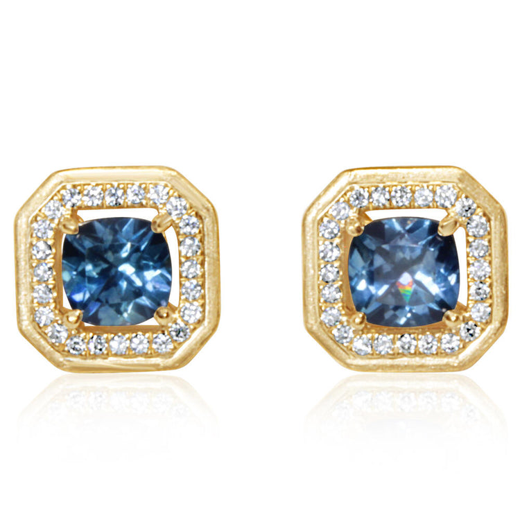 14K Yellow Gold Montana Sapphire/Diamond Earrings