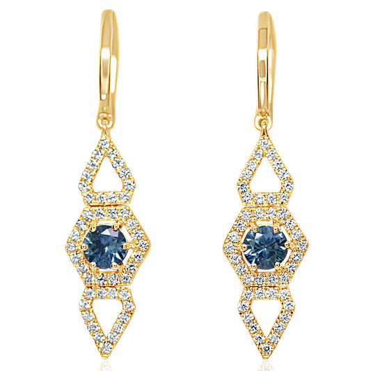 14K Yellow Gold Montana Sapphire/Diamond Earrings