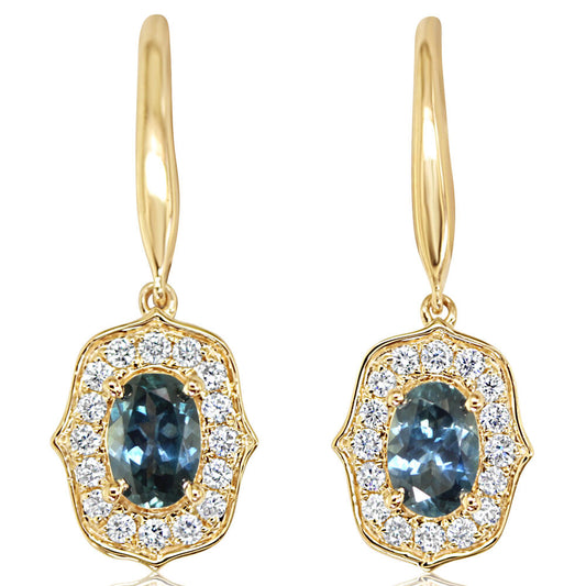 14K Yellow Gold Montana Sapphire/Diamond Earrings