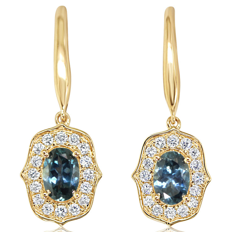 14K Yellow Gold Montana Sapphire/Diamond Earrings