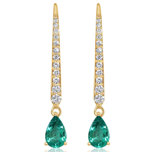 14K Yellow Gold Emerald/Diamond Earrings