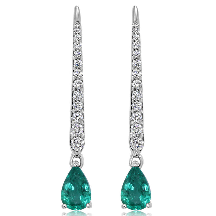 14K White Gold Emerald/Diamond Earrings