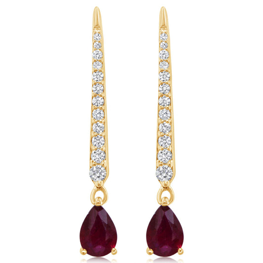 14K Yellow Gold Ruby/Diamond Earrings