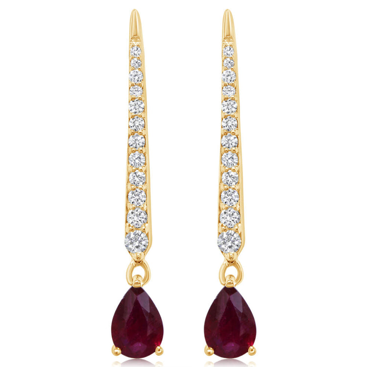 14K Yellow Gold Ruby/Diamond Earrings