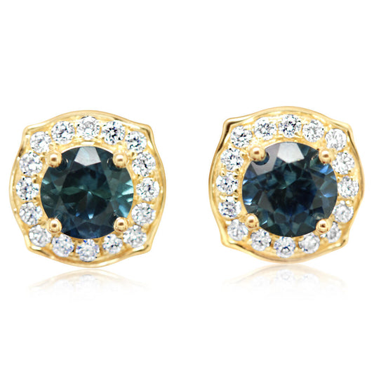 14K Yellow Gold Montana Sapphire/Diamond Earrings