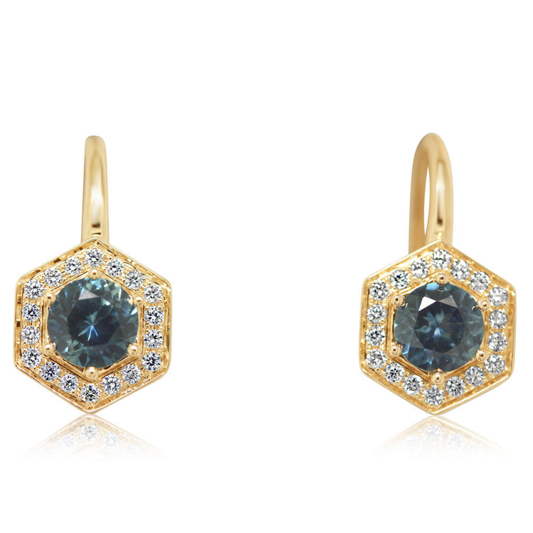 14K Yellow Gold Montana Sapphire/Diamond Earrings