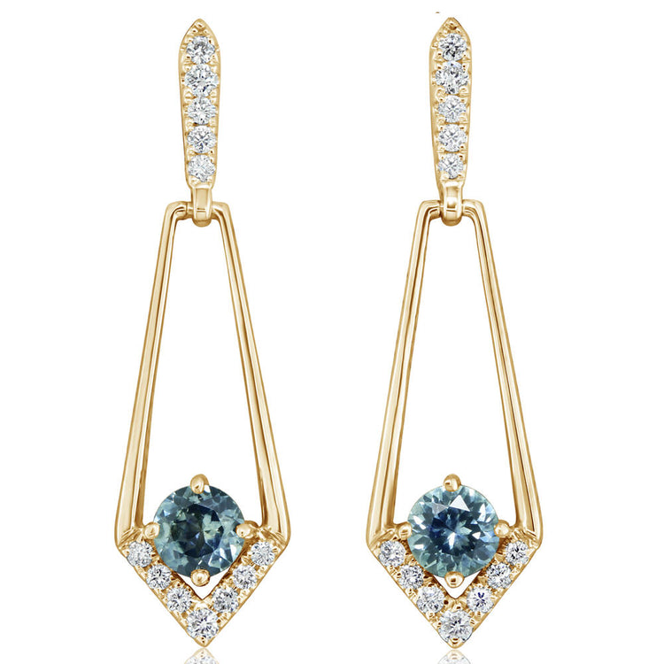 14K Yellow Gold Montana Sapphire/Diamond Earrings