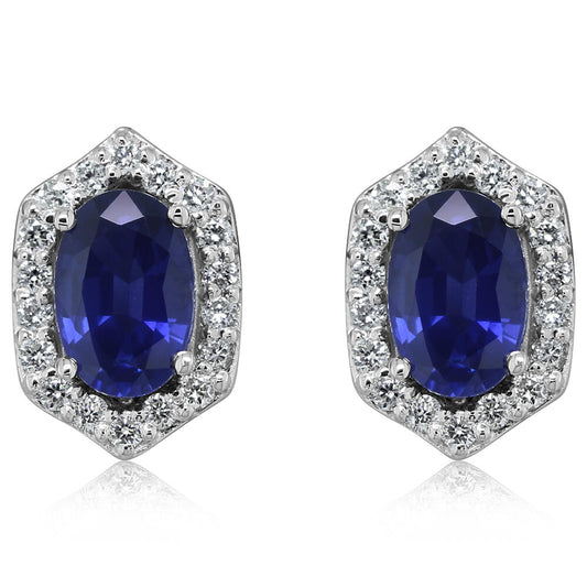 14K White Gold Blue Sapphire/Diamond Earrings