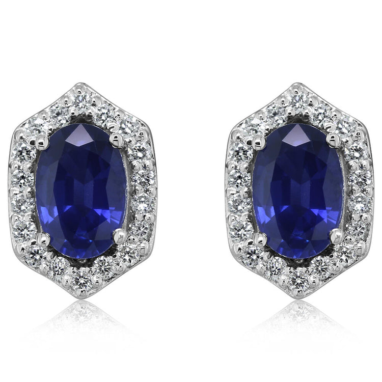 14K White Gold Blue Sapphire/Diamond Earrings