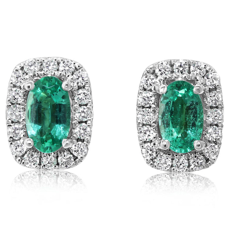 14K White Gold Emerald/Diamond Earrings