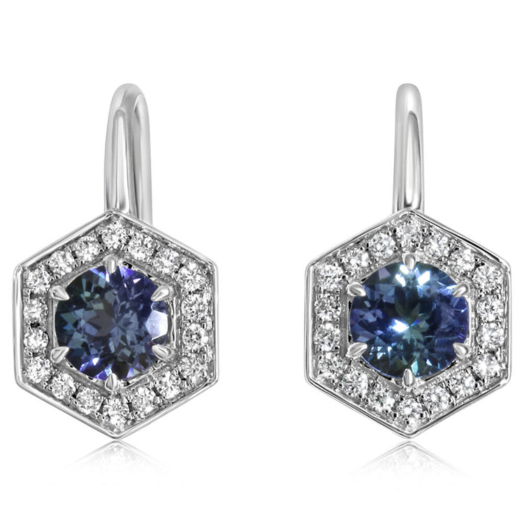 14K White Gold Peacock Tanzanite/Diamond Earrings