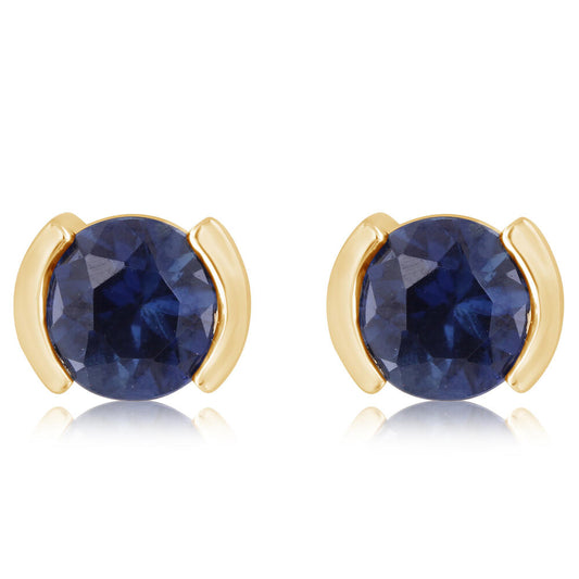 14K Yellow Gold Blue Sapphire Earrings