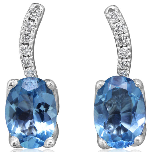 14K White Gold Blue Topaz/Diamond Earrings