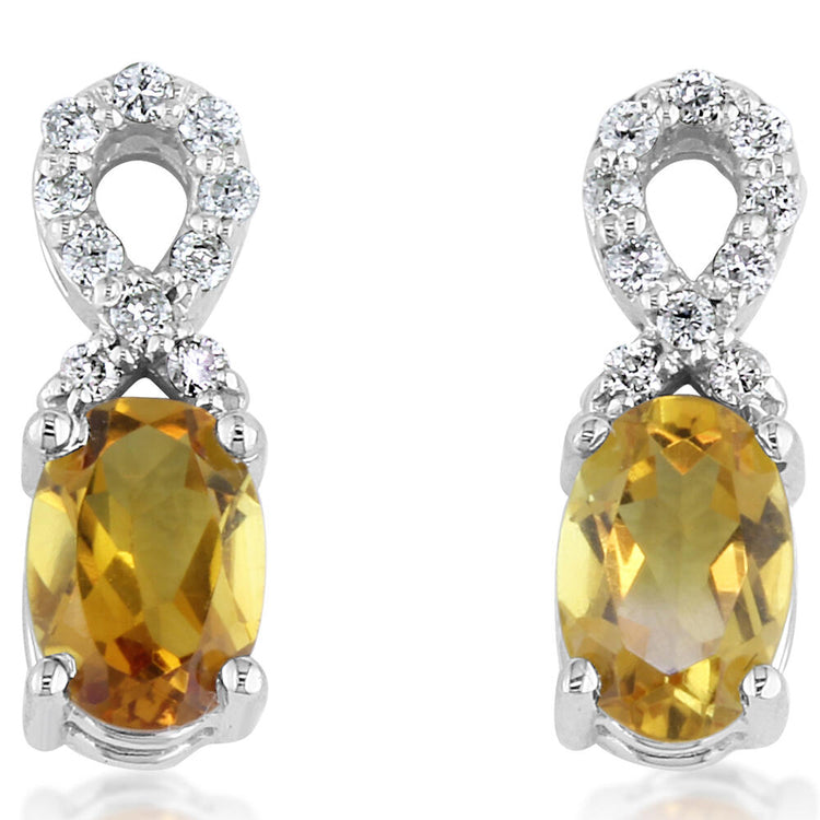 14K White Gold Citrine/Diamond Earrings