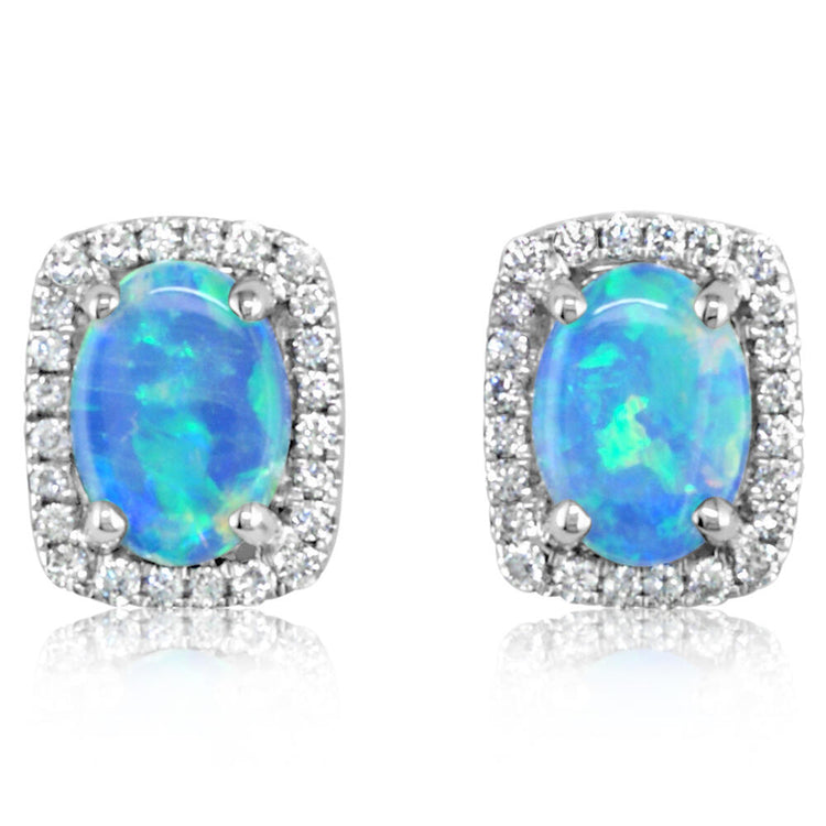 14K White Gold Australian Opal/Diamond Earrings