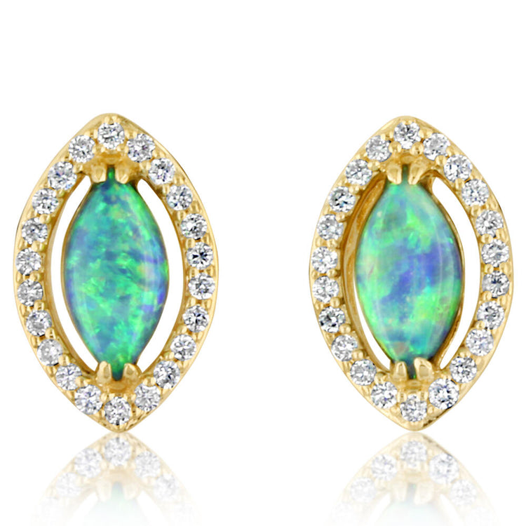 14K Yellow Gold Australian Opal/Diamond Earrings