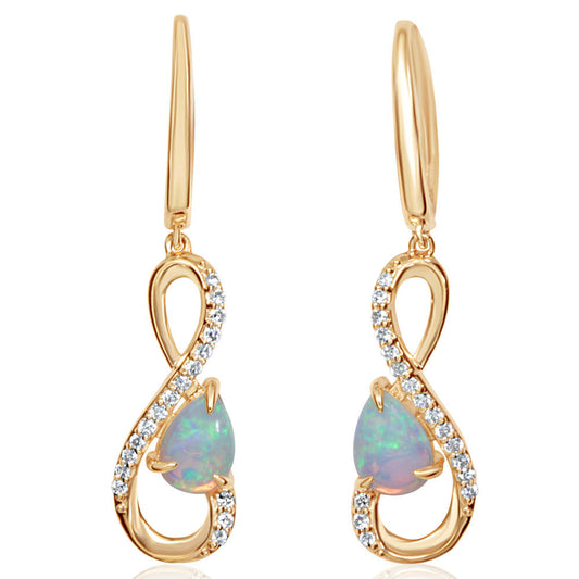 14K Yellow Gold Australian Opal/Diamond Earrings