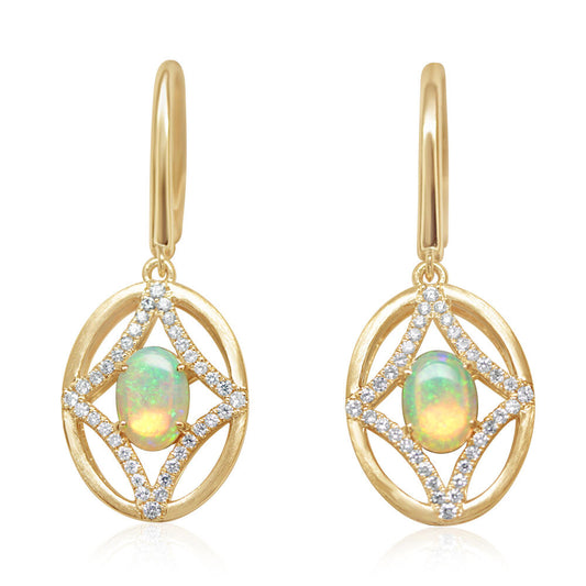 14K Yellow Gold Australian Opal/Diamond Earrings