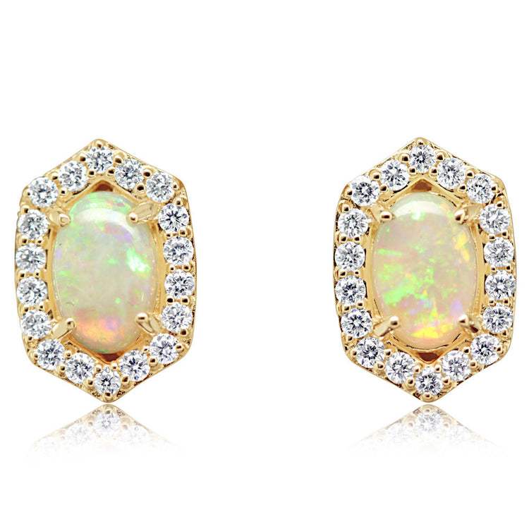 14K Yellow Gold Australian Opal/Diamond Earrings