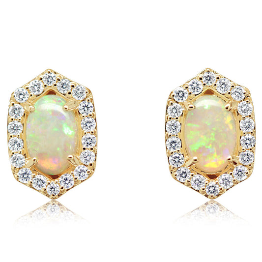 14K White Gold Australian Opal/Diamond Earrings