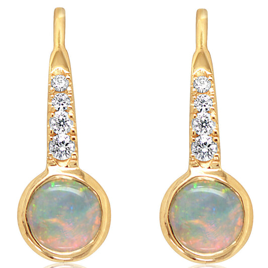 14K Yellow Gold Australian Opal/Diamond Earrings