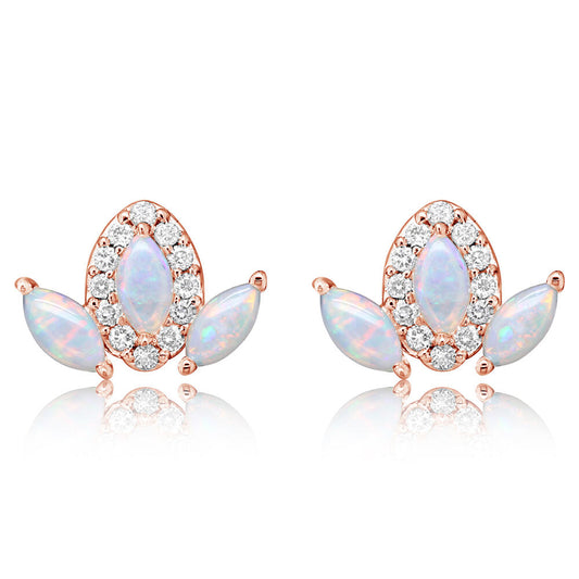 14K Rose Gold Australian Opal/Diamond Earrings