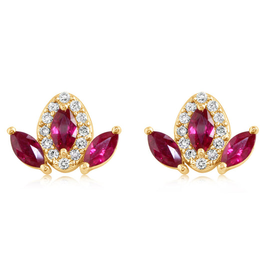 14K Yellow Gold Ruby/Diamond Earrings