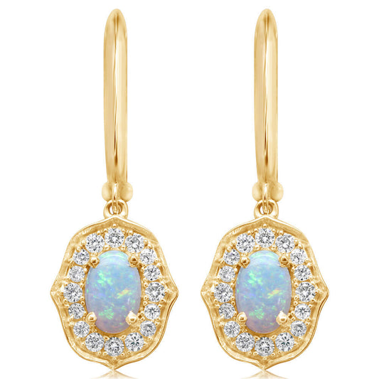 14K Yellow Gold Australian Opal/ Diamond Earrings