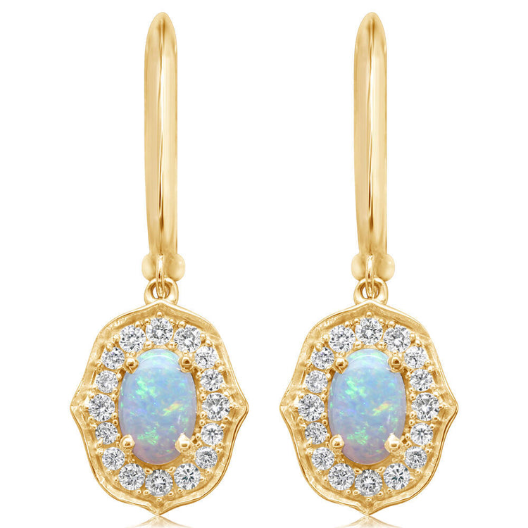 14K Yellow Gold Australian Opal/ Diamond Earrings