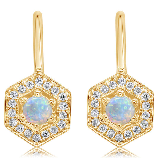 14K Yellow Gold Australian Opal/Diamond Earrings