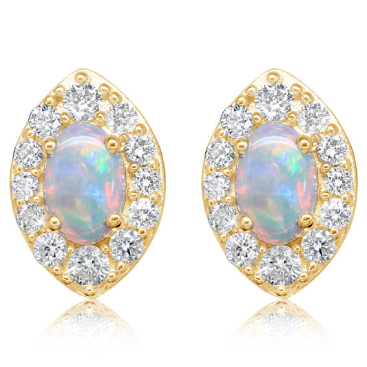 14K Yellow Gold Australian Opal/Diamond Earrings