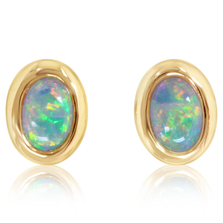 14K Yellow Gold 4x6 Oval Australian Opal Earrings