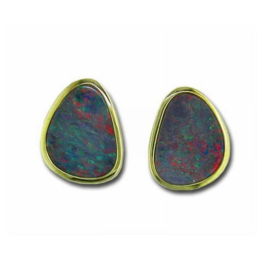 14K Yellow Gold Australian Opal Doublet Earrings