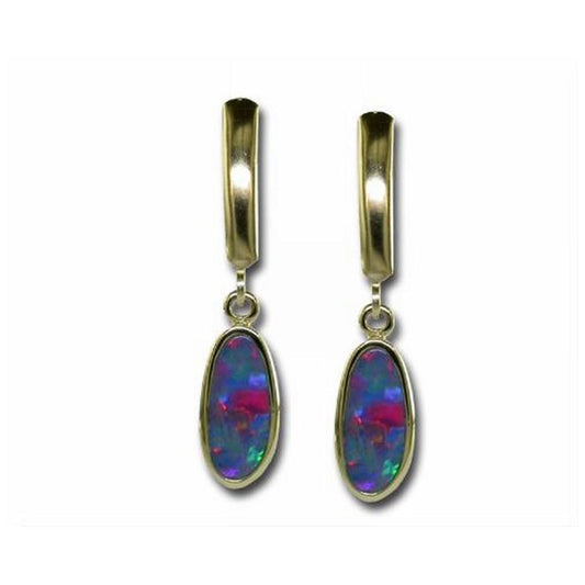 14K Yellow Gold Australian Opal Doublet Leverback Earrings