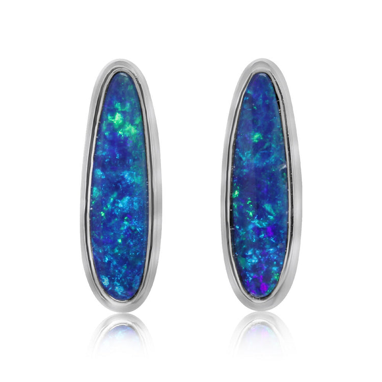 14K White Gold Australian Opal Doublet Earrings