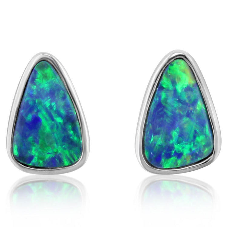 14K White Gold Australian Opal Doublet Earrings