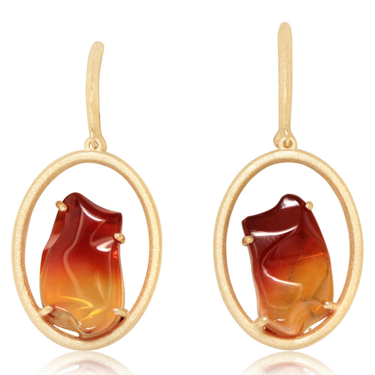 14K Yellow Gold Fire Opal Earrings