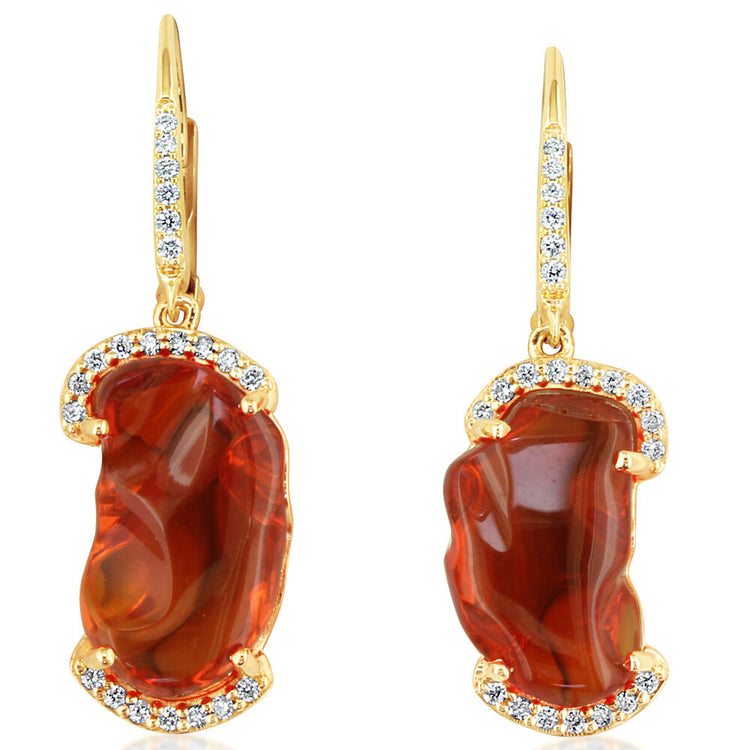 14K Yellow Gold Mexican Fire Opal/Diamond Earrings