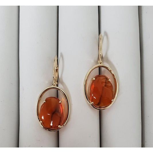 14K Yellow Gold Fire Opal Earrings