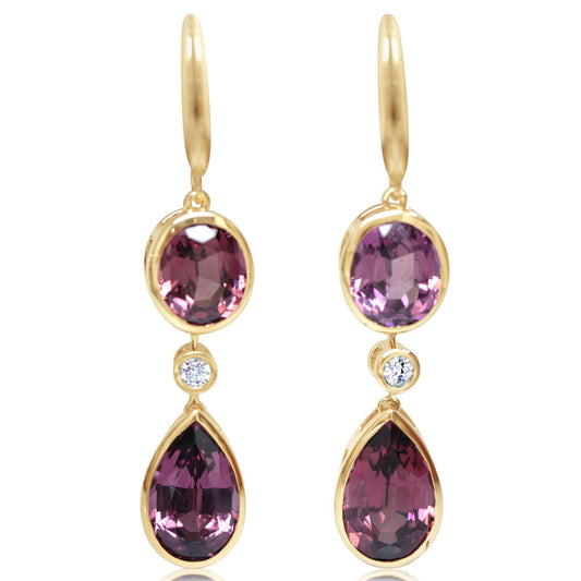 14K Yellow Gold Purple Garnet/Diamond Earrings