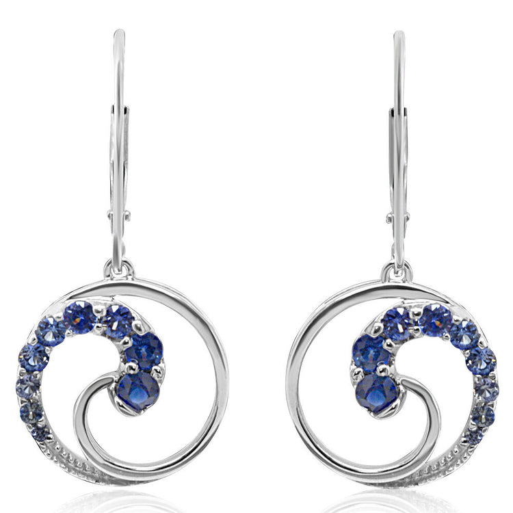 14K White Gold Graduated Blue Sapphire Earrings