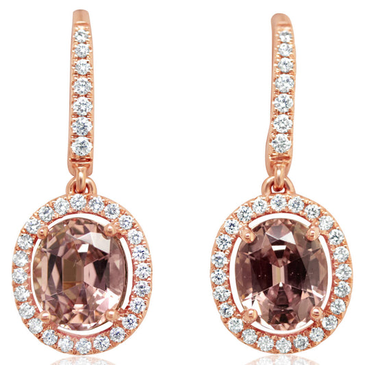 14K Rose Gold Lotus Garnet/Diamond Earrings