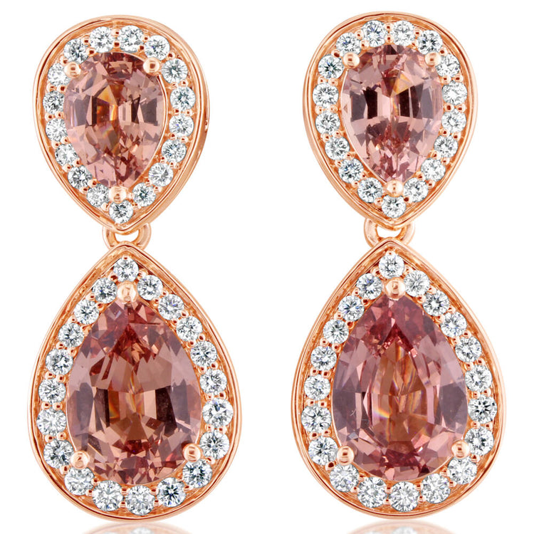 14K Rose Gold Lotus Garnet/Diamond Earrings