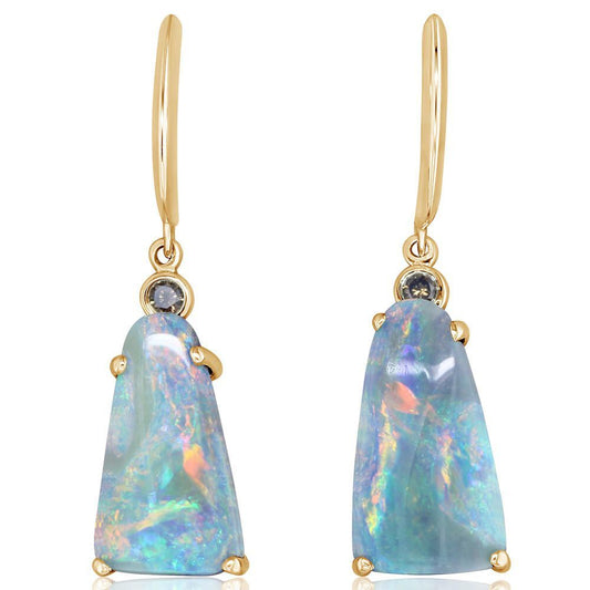 18K Yellow Gold Australian Boulder Opal Earrings with 14K Yellow Gold Lever Backs