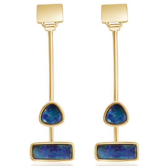 14K Yellow Gold Australian Boulder Opal Earrings