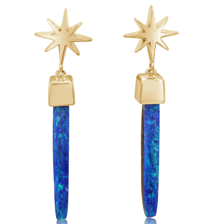 14K Yellow Gold Australian Opal Doublet Earrings