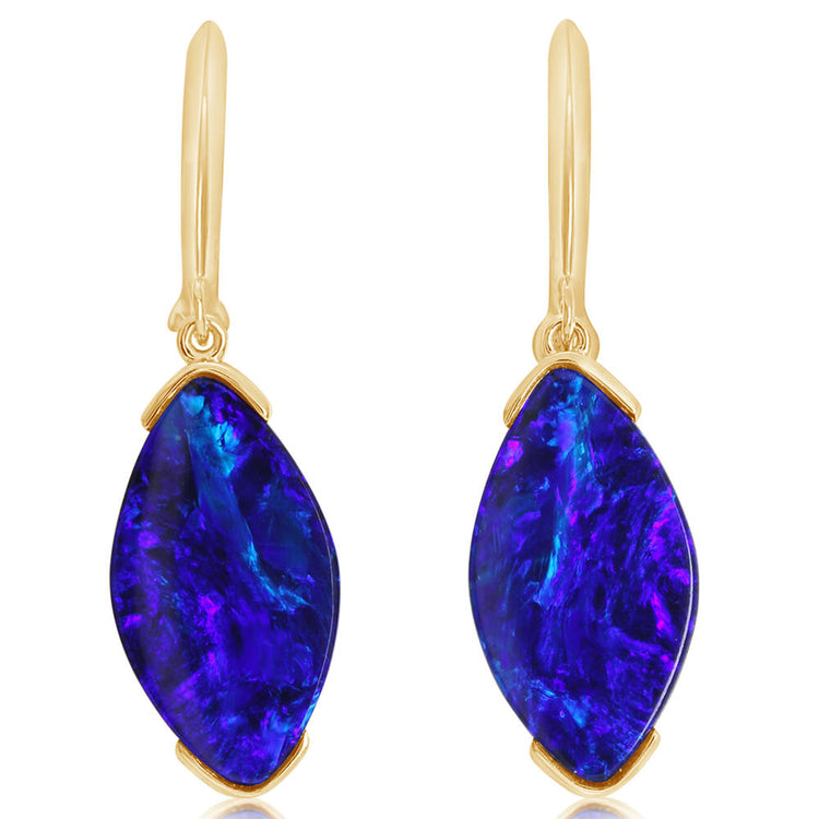 14K Yellow Gold Australian Opal Doublet Earrings