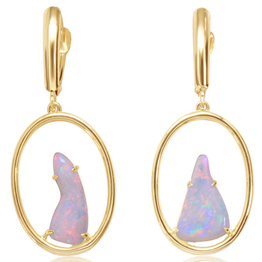 14K Yellow Gold Australian Opal Earrings