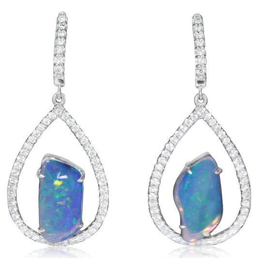 14K White Gold Australian Opal/Diamond Earrings